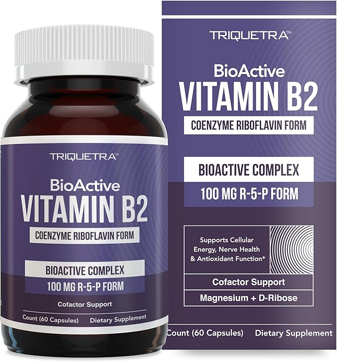 BioActive Vitamin B2 - Coenzyme Riboflavin for Cellular Energy Support, Enzyme Support, Nerve Health Support - 100mg MG R-5-P Form, Soy-Free, Gluten-Free, GMP Manufactured (60 Capsules)