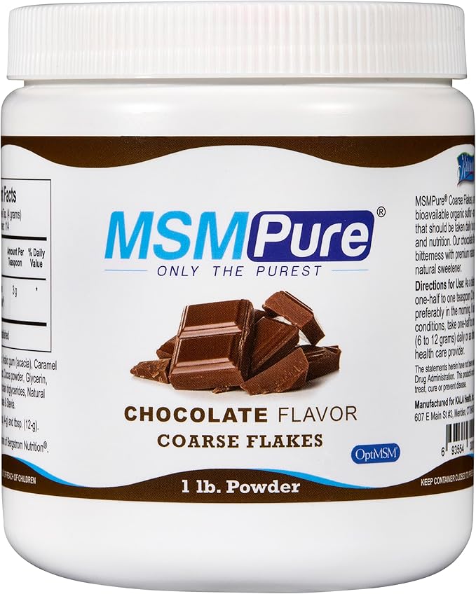 KALA HEALTH MSMPure Chocolate Flavored Coarse MSM Powder Flakes – US-Made MSM for Joint Health, Skin Appearance, and Hair & Nail Support – 1 lb, Organic Sulfur