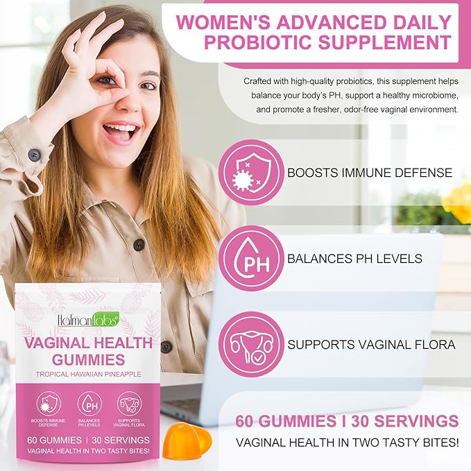 ZODENIS Vaginal Probiotics for Women, Ph Balance Vaginal Probiotics Gummies, Feminine Balance Womens Probiotic Vitamins Supplement,Improve Immune,Promote Vaginal Health - 60 Pineapple Gummies
