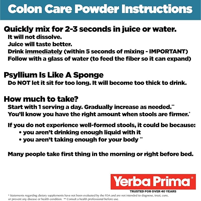 Yerba Prima Prebiotic Colon Care Formula, 20 oz Powder with FOS - Natural Psyllium Fiber, Magnesium, Selenium - Non-GMO, Gluten Free, Vegan Daily Supplement - for Men & Women (2)