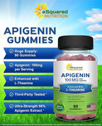 aSquared Nutrition Apigenin 100mg with L-Theanine 100mg Gummies - Apigenin Supplement for Sleep - Natural Extract Gummy Alternative to Capsules, Pills, Powder & Tea - 2 Per Serving