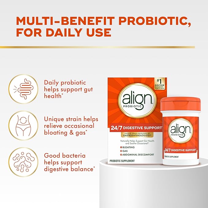 Align Probiotic, 24/7 Digestive Support*§,Probiotics for Women and Men,Probiotics for Digestive Health,Men and Womens Probiotic Capsules Help Relieve Occasional Bloating & Gas*,56 Capsules,(Pack of 2)