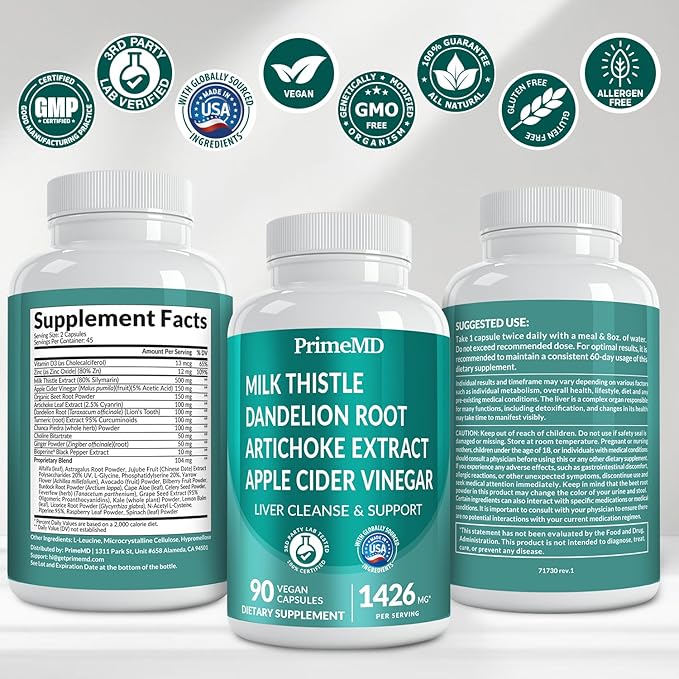 32-in-1 Liver Support with Milk Thistle Supplement – Liver Detox with Silymarin, Artichoke Extract & Beetroot Powder – Comprehensive Wellness Formula for Liver Cleanse – 1426mg (180 count) (Pack of 2)