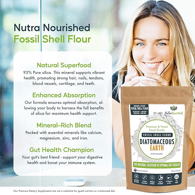 Fossil Shell Flour Powder for Detoxification, Digestive Health, and Natural Wellness - Organic and Silica Rich Mineral Supplement. 250g
