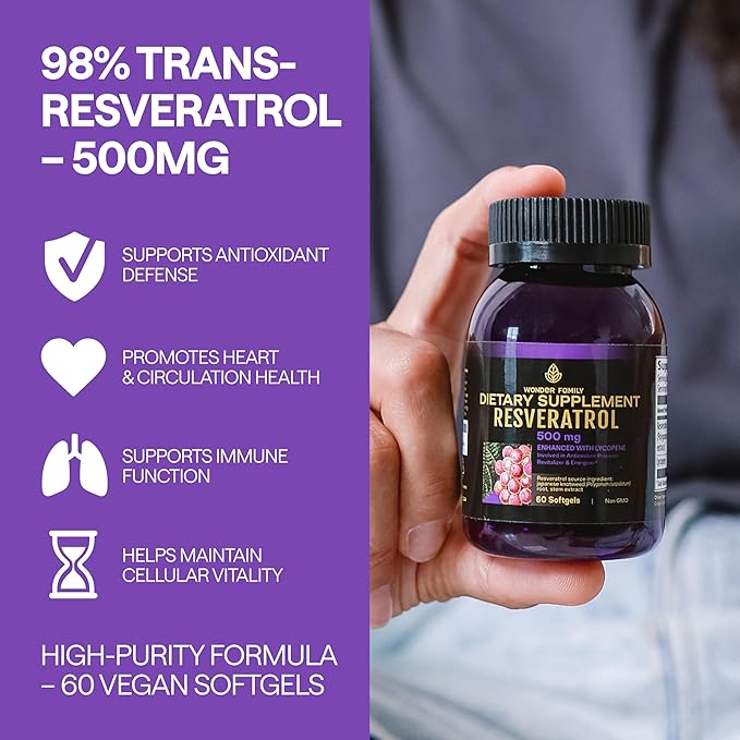 Resveratrol Supplement 1000mg - 120 Softgels – Powerful Antioxidant for Heart Health, Immune Strength, Signs of Aging – Higher Potency Next to 800mg - Non-GMO & Gluten Free