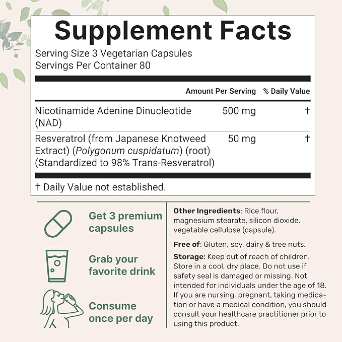 Micro Ingredients NAD+ 500mg with Resveratrol, 240 Veggie Capsules | 2-in-1 NAD Supplement for Women & Men | NMN Pathway Alternative | Non-GMO, Gluten Free