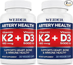 Weider Artery Health - Artery Flexibility & Heart Health - with Vitamin K2, D3 & Ginger - Bone & Immune Support* - Gluten Free & Vegan - 30 Veggie Capsules (Pack of 2)