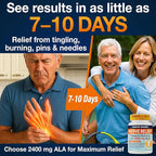 Nerve Relief with 2400 mg Alpha Lipoic Acid – 7 Powerful Nutrients to Support Feet Hands Toes – 2400mg ALA, Vitamins B12 B6 & B1, Magnesium, Turmeric – 60 Capsules