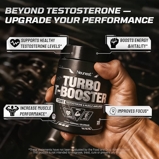 Turbo Testosterone Booster for Men, 13-in-1 Testosterone Supplement for Energy, Stamina & Muscle Complex with Tongkat Ali, KSM-66 Ashwagandha, Maca, Male Enhancing Supplement 120 Capsules