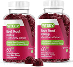 Viteey Beet Root Gummies 4000mg [from 80mg of 50:1 Extract] with Tart Cherry - for Healthy Blood Pressure Support - Vegan, Gelatin Free, Gluten Free-Tasty Chewable Berry Beet Flavored Gummy-120 Count