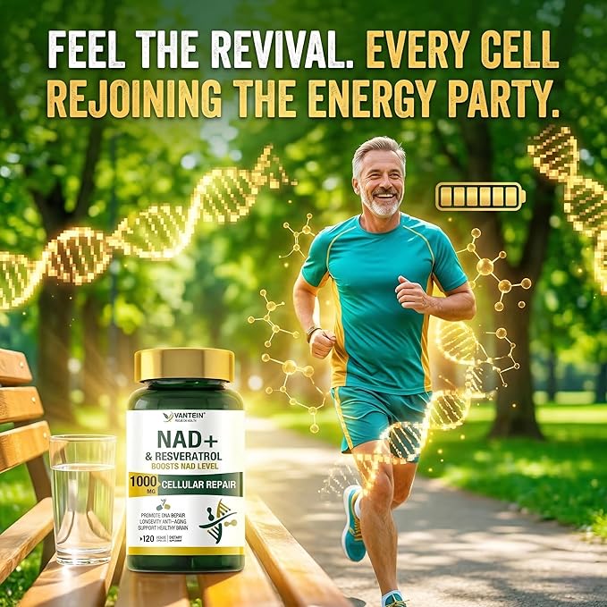NAD+ & Resveratrol Supplement - NMN Alternative with 120 Capsules, Anti-Aging Cellular Support, Energy & Longevity Booster, DNA Repair Formula