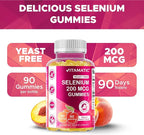 Vitamatic Yeast Free Selenium Gummies 200mcg as Selenomethionine Supplement Essential Trace Mineral with Superior Absorption 90 Pectin Based Gummies