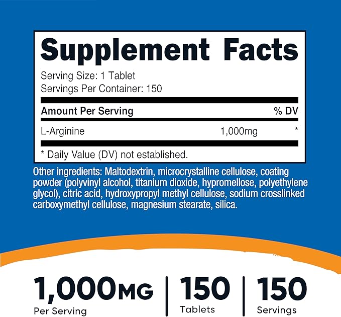 Nutricost L-Arginine 1000mg, Amino Acid Tablets (150 Tablets)