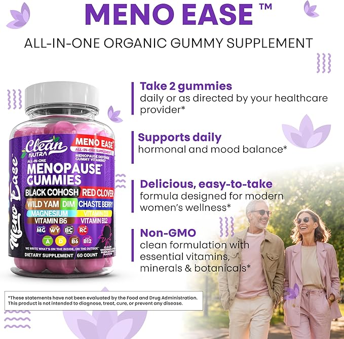 Menopause Supplement for Women Gummies with Black Cohosh, Wild Yam, DIM, Magnesium, Red Clover Chasteberry for Hormone Balance Relief Night Sweats Mood Plus Bergamot, Vitamin D3, Vitamin B6 B12