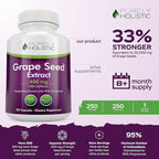 Purely Holistic Grape Seed Extract 400mg + Vitamin C 1000mg Time Release Bundle - 615 Vegan Capsules - Made in USA