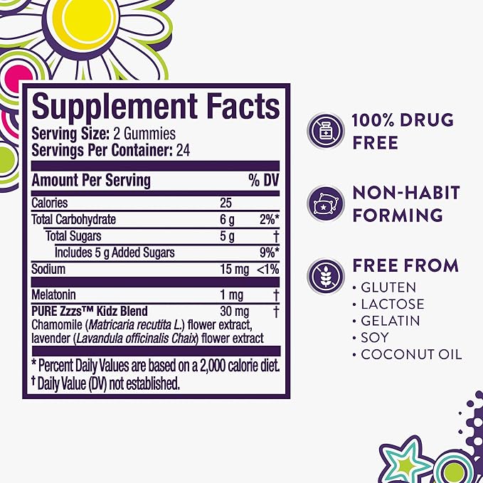 VICKS PURE Zzzs Kidz, Melatonin Sleep Aid Gummies for Kids and Children, Helps Your Child Fall Asleep Naturally, Low Dose Melatonin, 48 Gummies