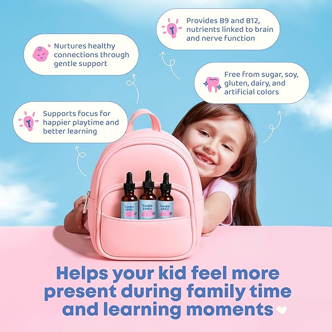 JoySpring LingoLeap B9 – L-Methylfolate 5-MTHF Plus Methyl B12 Kids Drops | MTHFR Supplement | Dual Action Formula – Methylcobalamin B12, Zeolite Drops | Grape-Flavored Vitamins | Ages 3+