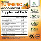 Turmeric Curcumin Supplement - 95% Curcuminoids with Glucosamine, Ginger & MSM, BioPerine Black Pepper Extract for Best Absorption, Natural Vegan Joint Support, Non-GMO, Bottled in USA - 180 Capsules