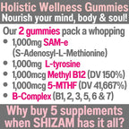 SHIZAM SAM-e & L-Tyrosine Gummies & Methylated Vitamin B-Complex | Methyl B12 & 5-MTHF | Vitamins B12 B9 B7 B6 B5 B3 B2 B1 Capsules Powders Pills Alt | Supplement Supplements