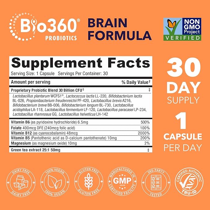 Bio360 Cognitive Support, 30 Vegan Supplements (60 Count (Pack of 2))