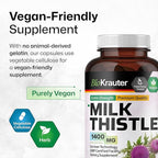 BIO KRAUTER® Milk Thistle Supplement for Liver Cleanse & Detox - Pure Vegan Milk Thistle Extract 1400 mg per Serving Сontains Silymarin - 250 Capsules, 125 Days of Supply, Non-GMO