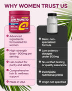 Saw Palmetto for Women 900mg – DHT Blocker for Hair Growth with DHEA & Collagen Peptides, Advanced Beauty Support Complex for Hair, Skin & Nails, DHEA Supplement, Thinning Support, 60 Capsules