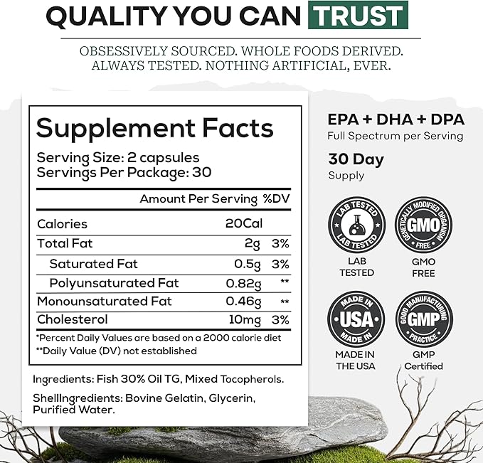 Wild Foods Fish Oil Omega 3 Supplements | 1600 mg | Highly-Potent: DPA, DHA, EPA | Burpless, Odorless, Non-GMO, Gluten Free | For Brain & Heart Health, Joint Support | 60 Capsules (1 pk) | 30 Servings