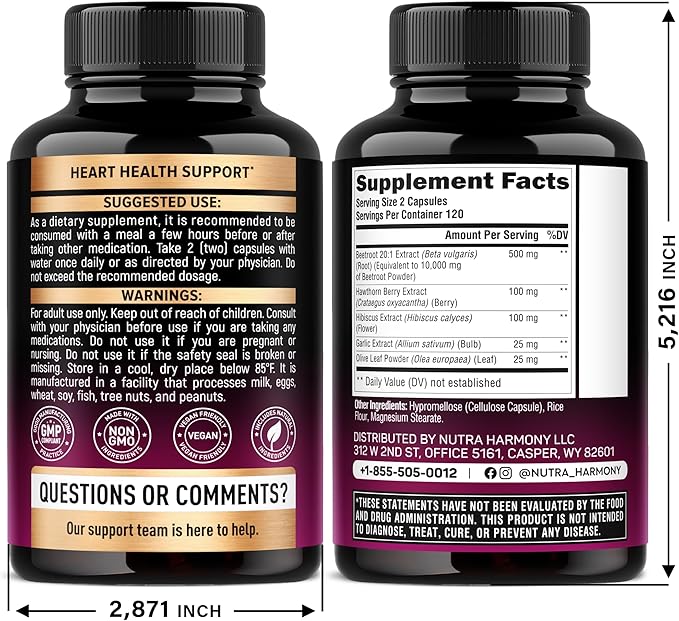 Beet Root 5-in-1 Complex Capsules - Healthy Blood Pressure Support Supplement** for Heart & Circulation Support - with Hawthorn Berry, Hibiscus & Garlic - for Men & Women - Made in USA, 240 Capsules