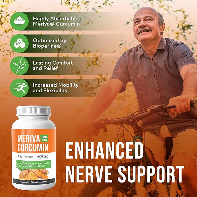 NERVE RENEW Meriva Curcumin with Black Pepper and Bioperine - Antioxidant Boost Nerve Support Supplement - 30 Capsules