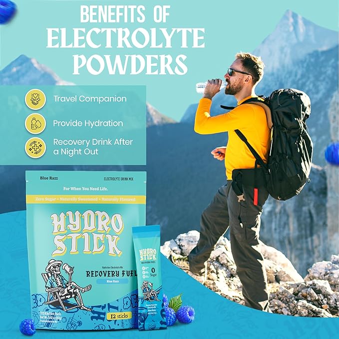 Electrolyte Powder Drink Mix | Glutathione, L-Theanine, Vitamins B6 & B12, Ginger & Magnesium for Hydration & Liver Health | Sugar-Free, All-Natural, Immune Support - Blue Raspberry | 12 Pack