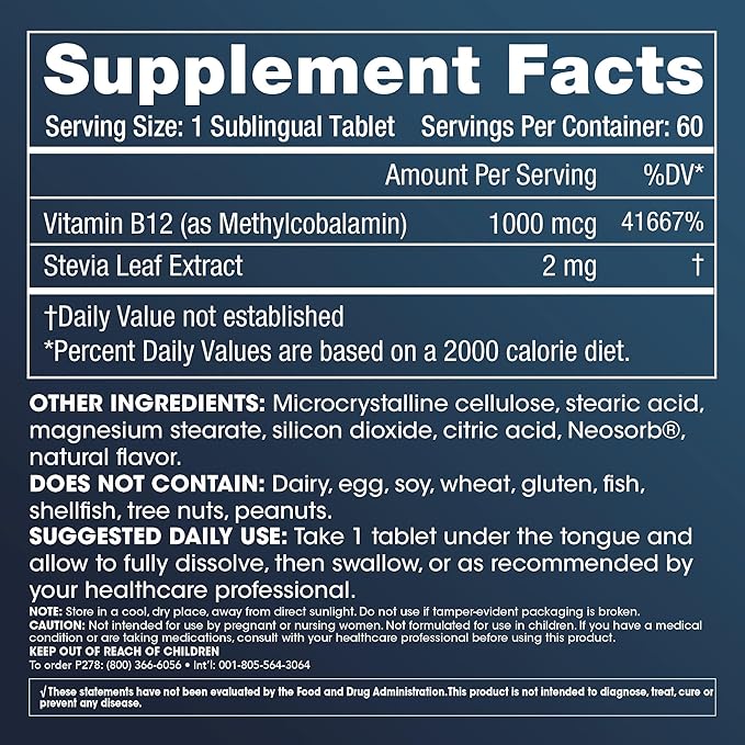 ProHealth Methyl B-12 Methylcobalamin (1000 mcg, 60 sublingual Tablets) (Vitamin B-12) (Pack of 2)