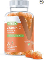 Viteey Vitamin C Gummies for Adults & Teens with Zinc & Echinacea - Immune Support Gummies - Vegan, Gelatin Free, Gluten Free, GMO Free - Tasty Vitamin C Chewable Orange Flavored Gummy