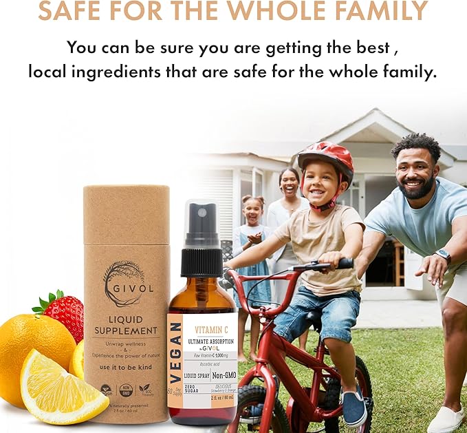 Vitamin C Spray: Daily Absorption Liquid Extract with Lemon, Orange, Strawberry, Rich in Ascorbic Acid, 2oz (60ml) 60 Day Supply