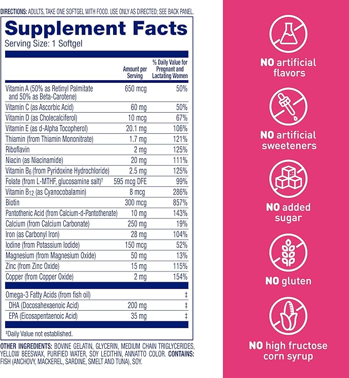 Enfamom Prenatal Vitamin Supplement for Pregnant and Lactating Women from Enfamil, 30 Softgels, Omega-3 DHA + Folate + Calcium