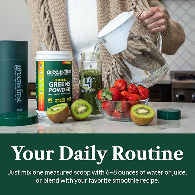 Greens First Original Greens Powder - 49 Superfoods - Organic Fruits & Veggies - Prebiotics, Probiotics & Digestive Enzymes - Antioxidant - Dairy Free/Vegan/Non-GMO (Strawberry Kiwi, 60 Servings)