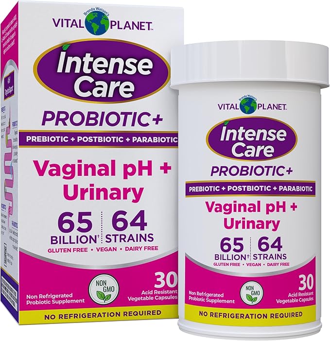 Vital Planet - Intense Care Vaginal pH & Urinary Probiotics for Women Plus Organic Prebiotics, Postbiotics, and Parabiotics, 65 Billion CFU and 64 Strains, Immune and Digestive Health 30 ct