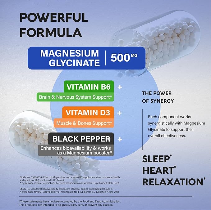 Magnesium Glycinate 500 mg - Chelated Supplement - High Absorption Form of Magnesium - Support for Sleep, Muscle & Heart Health - Made in USA, Lab Tested & Non-GMO - 120 Capsules