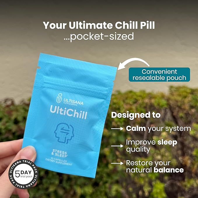 UltiChill On-The-Go Antioxidant & Stress Relief, 5-Day Supplement Trial Pack | for Mood & Immune Booster, Sleep Support | Magnesium Glycinate, VIT B6, KSM-66 Ashwagandha, Turmeric & 5-HTP
