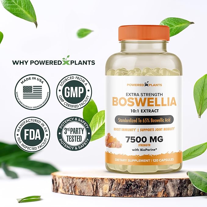 Boswellia Serrata Extract Joint Support Supplement by Powered by Plants – 65% High Potency Boswellic Acids with BioPerine – Supports Immunity, Mobility & Flexibility – 120 Vegan Capsules