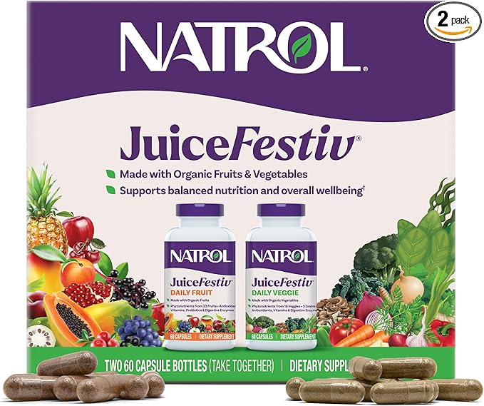 Natrol JuiceFestiv, Vitamins and Supplements for Nutrition & Well-Being, Antioxidants for Cellular Health, 60 Capsules (2-Count), Up to a 30 Day Supply