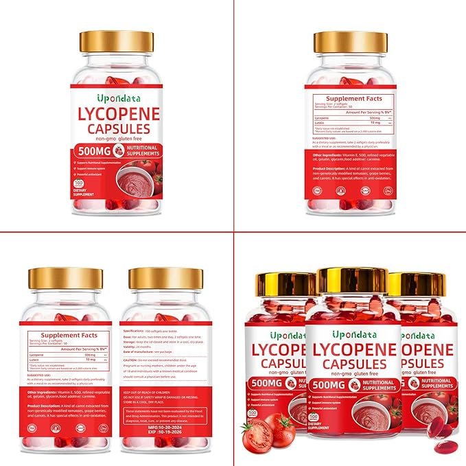 Lycopene Capsules - 500mg /100 Softgels Natural Tomato Extract Organic Complex Formula Supplement - Gluten-Free, Non-GMO (1 Pack)