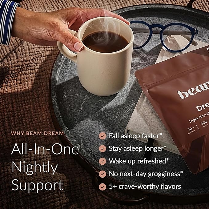Beam Dream Sleep Powder – Sleep Aid for Adults with Melatonin, Magnesium, L-Theanine, Reishi Mushroom & Apigenin Sleep Supplement, Sleepy Cocoa Bedtime Drink Mix, Brownie Batter Flavor, 30 Servings