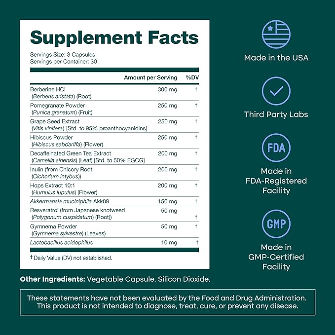 GLP-1 Activator Probiotic Supplement for Weight Loss, Gut Health, Energy & Metabolic Support – Akkermansia, Berberine, Gymnema, Resveratrol, EGCG & Hops – Appetite Control for Women & Men – 90Capsules