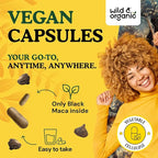 Wild & Organic Black Maca Root Capsules for Men & Women 500 mg - Maca Root Extract for Overall Support - 90 Vegan Capsules - Women & Men Supplement - 90 Days Supply - Non-GMO, No Fillers, Gluten-Free