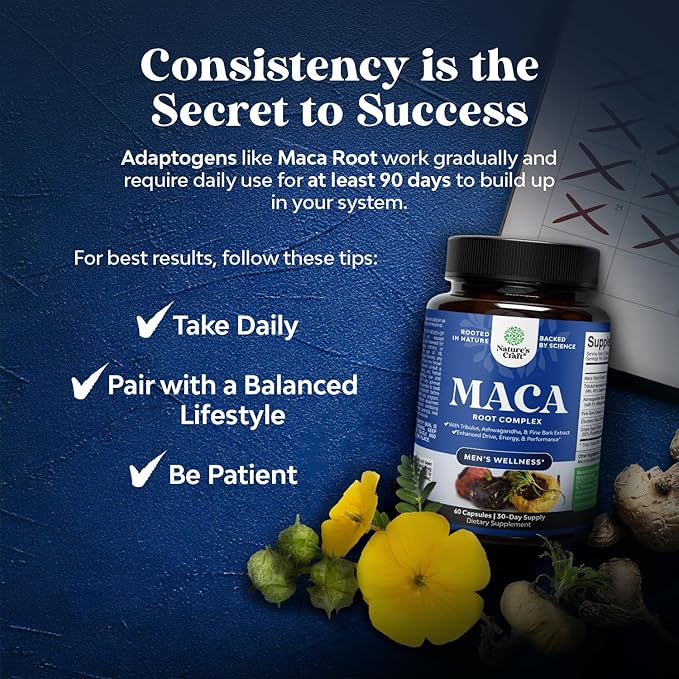 Potent Black Maca Root Capsules for Men - Herbal Wellness Supplement with Siberian Ginseng Ashwagandha and Black Maca Root - Men’s Wellness Supplement to Support General Health - 60 Count