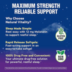 Natural Vitality Melatonin Softgels | 12mg Maximum Strength Supplement | 100% Drug Free | 120 Count