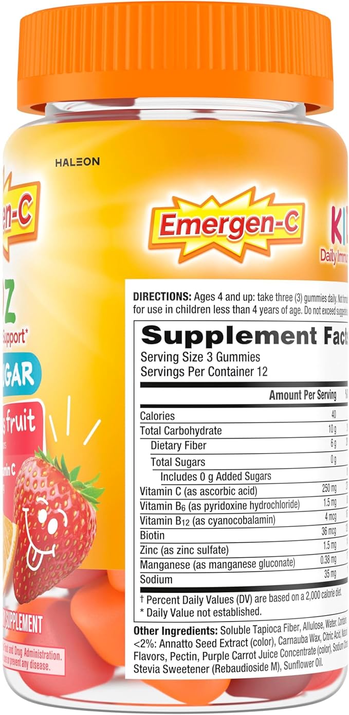 Emergen-C Zero Sugar Immune Support Kidz Gummies, 36 Count (Pack of 2)