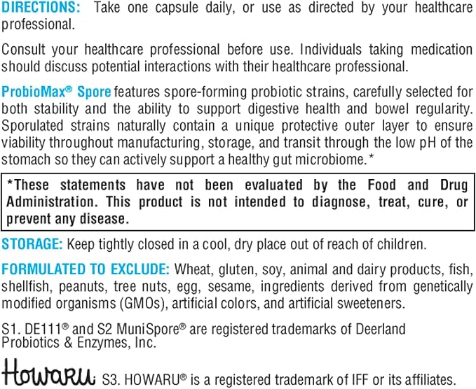 XYMOGEN ProbioMax Spore - Digestive & Regularity Support - with Bacillus Subtilis & Bacillus Clausii - Acid-Resistant - Vegetarian, Non-GMO & Gluten-Free - 30 Capsules