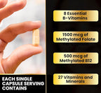 Eliixr Methylated Multivitamin, 3 Month Supply, 90 Capsules,1500 mcg of Active Folate, Methylated B12, Vitamin A, C, K2, D3, E, Choline, Biotin, ALA, CoQ10, B-Complex and More. Made in The USA