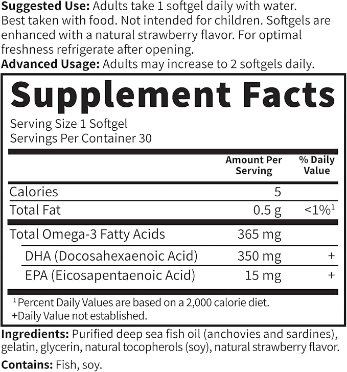 Garden of Life Oceans Mom Prenatal Fish Oil DHA, Omega 3 Supplement - Strawberry, 350mg Prenatal DHA Pregnancy Fish Oil Support for Mamas, Babys Brain & Eye Development, 30 Small Softgels(Pack of 2)